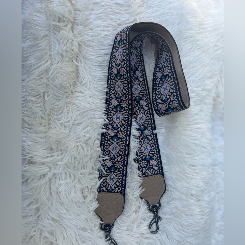 Embroidered Guitar Purse Strap with Floral Design